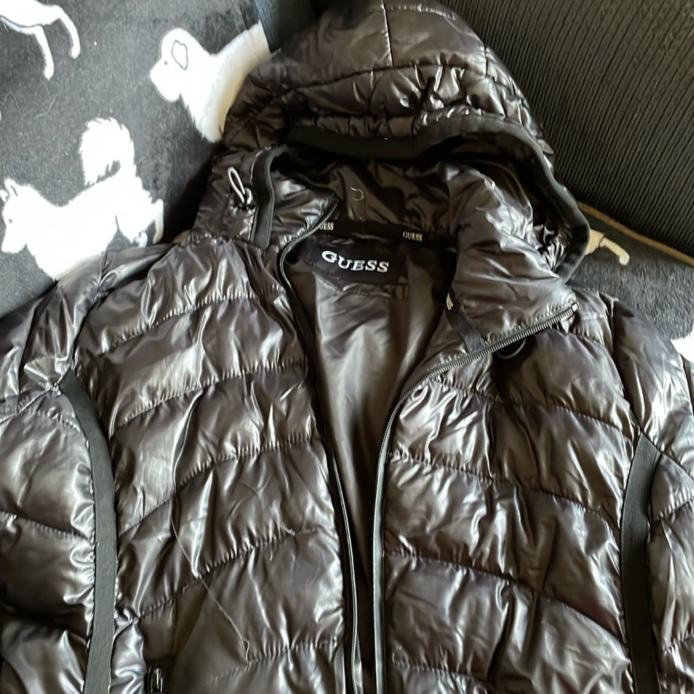 GUESS Black Quilted Hooded Puffer Jacket